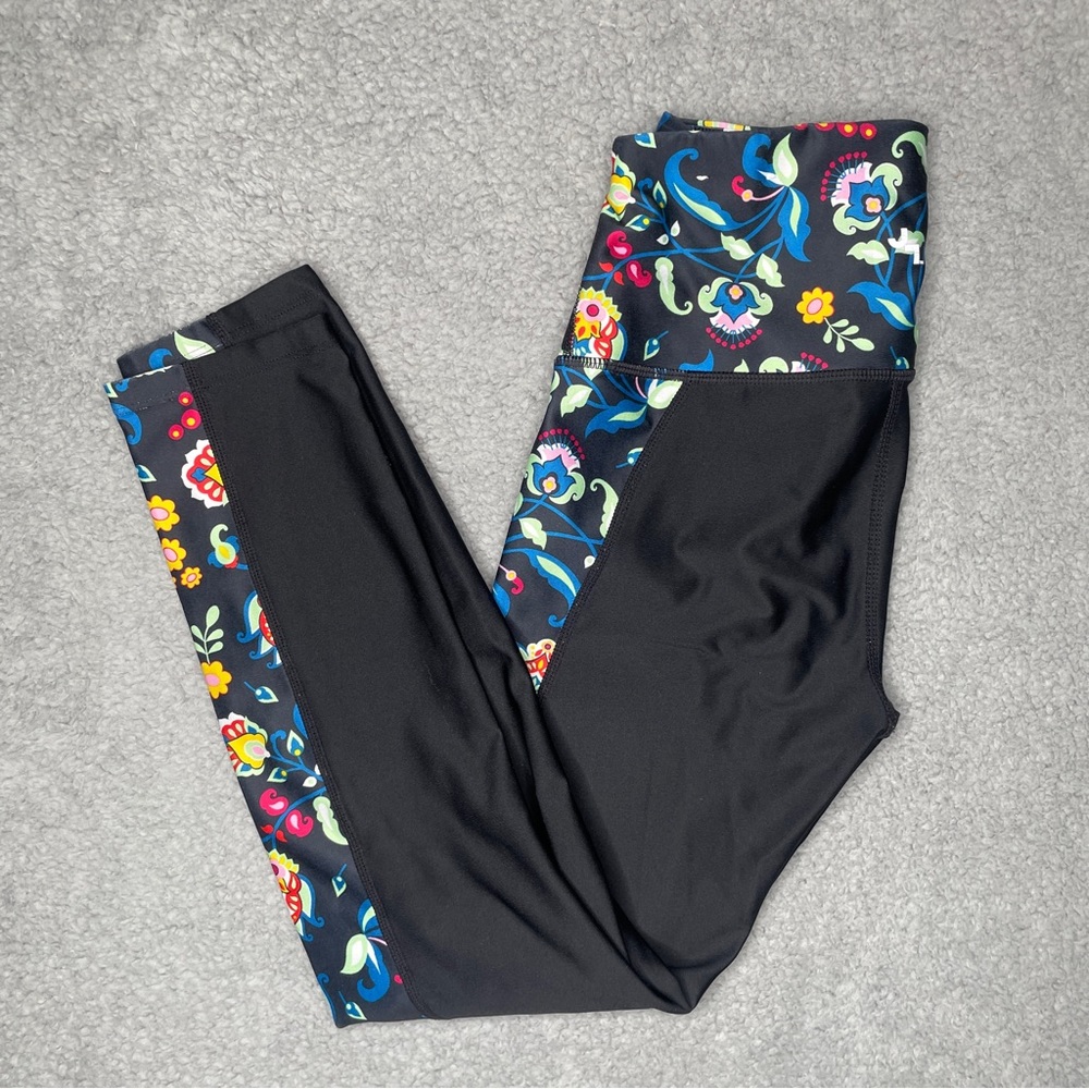 Joy Lab Leggings Womens XS Black Floral Cropped Yoga Pants Activewear